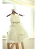 Ivory Satin Lace On-trend Flower Girl Dress With Beaded Sash Ivory Satin Lace On-trend Flower Girl Dress With Beaded Sash
